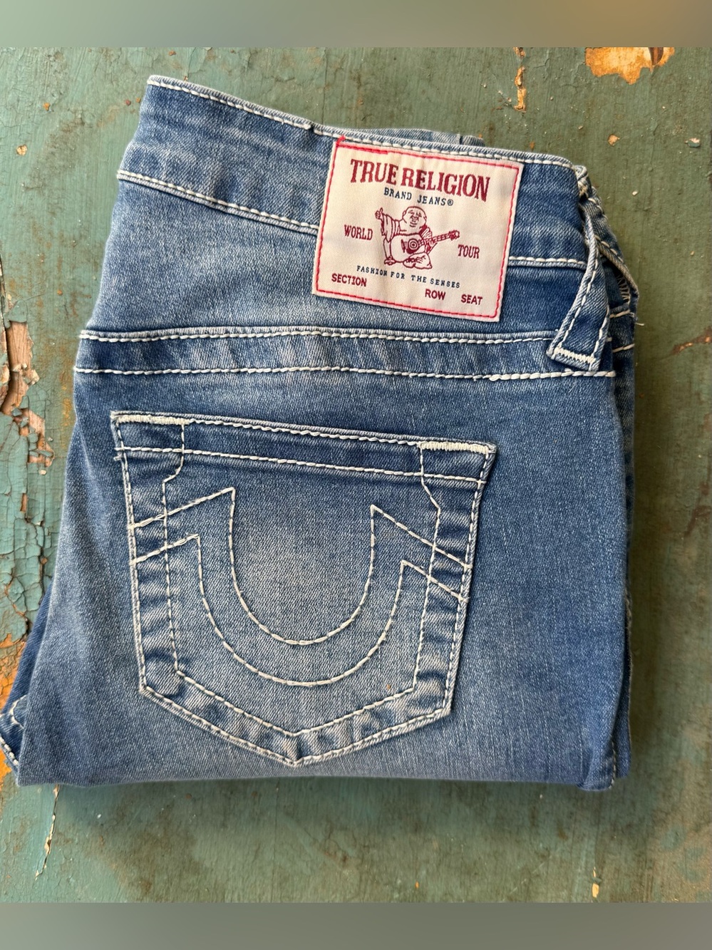 True Religion Vintage Y2K White Stitch Low Rise Jeans